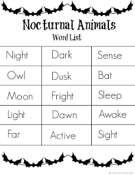 Nocturnal Animals Writing Tray With Free Printable Word List Animal Writing Word List Nocturnal Animals