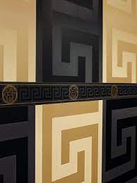 The variation of the corset design with the gold foil and glitters look interesting in the black color! Versace Designer Baroque Non Woven Wallpaper Greek 935224 Black Gold Border Design Wallpaper Luxury Quality