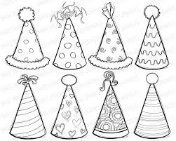 Birthday Party Hat Clipart Black And White Party Hats Digital Stamps Cute Kids Birthday Black Clip Art For Scrapbooking Educational Personal Commercial Use Birthday Clips Party Hats
