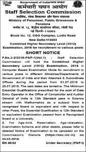 Ssc cgl & chsl, dehra dun, india. Ssc Chsl 2019 Short Notice Released Cbt From July 1 To 26 Times Of India