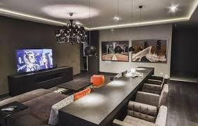 Bar Table Behind Sofa In Living Media Room Table Behind Couch Living Room Dining Room Combo Basement Living Rooms