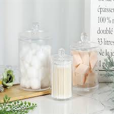 The creative bath products triangles cotton jar is just the right size for dispensing cotton balls on demand. Bloomsbury Market Holder Dispenser Acrylic Clear 3 Pack For Cotton Swabs Cotton Balls Cotton Rounds Bathroom Accessories Apothecary Jars Vanity Organizer Bathroom Canisters Wayfair