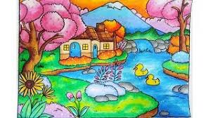 Mengenal lukisan oil pastel (pastel). Cara Gradasi Warna Oil Pastel Menggambar Pemandangan Dengan Rumah Dan Air Terjun Untuk Pemula Youtube