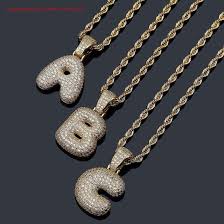 Hip Hop Men S Gold Iced Out Bubble Letters Alphabet Letters Initial Letter Pendant Necklace Jewelry Cz Pendant Fashion Jewelry Hip Hop Letter Jewelry