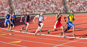 Relay race meaning, definition, what is relay race: Six Athletes Running Relay Race Stock Photo Dissolve