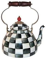 Black And White Checkered Tea Kettle The Touch Of Whimsy And A Black And White Checkerboard Pattern On This Unique Handmade Teapot Tea Pots Mackenzie Childs Tea Kettle