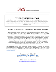 Managing the national blood bank, transfusion medicine and forensic medicine expertise; Pdf Fear Of Cancer Recurrence Among Cancer Survivors In Singapore