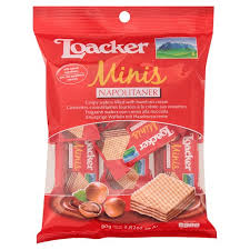 Wheat flour, coconut oil, glucose syrup, sugar, hazelnuts 11% in the cream filling, whey powder (milk), skimmed milk powder. Loacker Minis Napolitaner Crispy Wafers Filled With Hazelnut Cream 80g Tesco Lotus Groceries