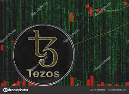 Coin Xtz Tezos Cryptocurrency On The Background Of Binary