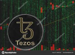 coin xtz tezos cryptocurrency on the background of binary