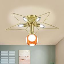 This project is sponsored by quickwire. Disco Ball Shape Ceiling Flush Creative Metal 6 Heads Brass White Red Semi Flush Light Fixture With Wire Star Top Beautifulhalo Com