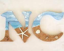 Beach Letters -13 Ideas for Decorative Craft Letters with Shells, Sand,  Paint, Decoupage & More - Coastal Decor Ideas Interior Design DIY Shopping