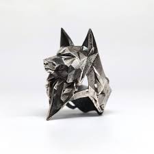 Wolf Ring Sterling Silver Low Poly Geometric Wolf Head Etsy Wolf Ring Rings For Men Silver Jewelry