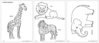 Free Printable Giraffe Lion Zebra And Elephant To Color And Use For Crafts African Savanna Animals Safari Animals Preschool Savanna Animals