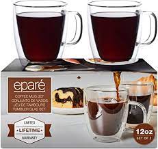 Kitchen & dining home holiday shop toys sports & outdoors pets party supplies baby patio & garden video games target amici home berghoff. Amazon Com 12 Oz Glass Coffee Mugs Set Of 2 Double Wall Clear Glasses Insulated Glassware With Handle Large Espresso Latte Cappuccino Or Tea Cup By Epare Coffee Cups Coffee Cups Mugs