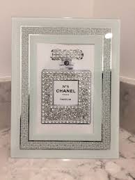 Chanel No 5 Silver Glitter Bling Art Print In Glass Mirrored Sparkly Frame Chanel Wall Art Chanel Wall Decor Glam Bedroom Decor