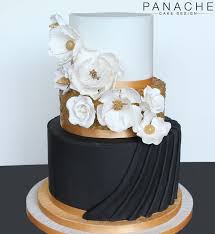 Black And Gold Design Cakes Contemporary Wedding Cake Wedding Cakes London Monochrome Black Gold White Sugar Flowers Handm Contemporary Wedding Cakes Gold Wedding Cake Wedding Cake London