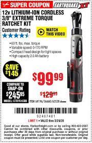 Earthquake Xt 12v Max Lithium 3 8 In Cordless Xtreme Torque Ratchet Wrench Kit For 99 99 Harbor Freight Tools Ratchet Cordless