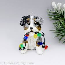 Australian Shepherd Ornament Merle Christmas Lights Porcelain On Etsy 23 00 Dog Breed Ornaments Hand Sculpture Artwork