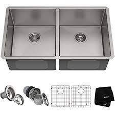 Our huge selection of modern kitchen sinks are from top brands, selling the highest quality products for your kitchen! Amazon Com Kohler Vault Stainless Steel 33 Double Bowl Kitchen Sink With Four Faucet Holes K 3820 4 Na Drop In Or Undermount Installation 9 Inch Bowl Everything Else