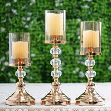Set Of 3 Gold Metal Pillar Candle Holder Set With Hurricane Glass Tubes 13 15 17 In 2020 Candle Holder Set Candle Holders Pillar Candle Holders
