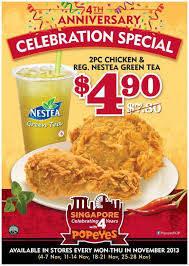 Popeyes 4th Anniversary Celebration Special 4 90 For 2 Piece Chicken Nestea Green Tea Drink Din Free Printable Coupons Printable Coupons Green Tea Drinks