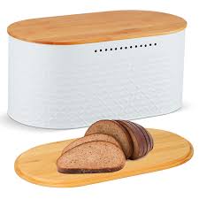 Hossejoy Metal Bread Box with Reversible Bamboo Cutting Lid, Bread Storage  Container for Kitchen Countertop, Modern Bread Bin Holder Breadbox (White)  ...