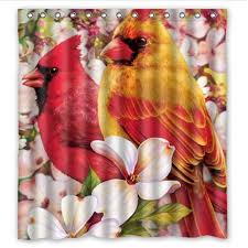 White curtain & black design. Greendecor Red Cardinal Bird Funny Birds Art Waterproof Shower Curtain Set With Hooks Bathroom Accessories Size 66x72 Inches Walmart Com Walmart Com
