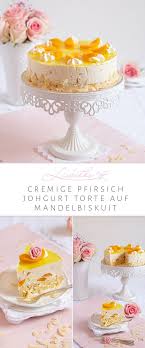 Cremige Pfirsich Joghurt Torte Auf Mandelbiskuit Lisbeths Rezept Joghurttorte Kuchen Und Torten Leckere Torten