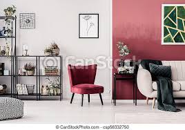 Rated 4.5 out of 5 stars. Living Room With Armchair Elegant Living Room Interior With Red Armchair Metal Shelf White Sofa And Ombre Wall Canstock