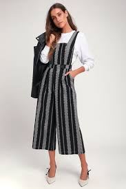Black And White Striped Jumpsuit With Sleeves Bergen Black And White Striped Wide Leg Jumpsuit Wide Leg Jumpsuit Unique Jumpsuits Black And White Shirt
