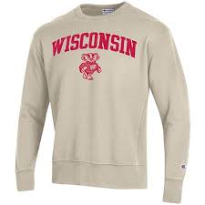 Wisconsin Badgers Champion Oatmeal Heather Arch Shadow Bucky Rochester Crewneck Sweatshirt Uwshop Com wisconsin badgers champion oatmeal heather arch shadow bucky rochester crewneck sweatshirt
