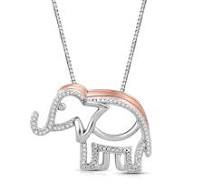Jewelili Elephant Necklace Diamond Jewelry in Rose Gold Over ...