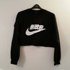 Unisex Customised Nike Japan Cropped Jumper Sweatshirt Festival Swag 30 Liked On Polyvore Featuring Tops Dark Sweatshirts Cropped Jumper Black Crop Tops