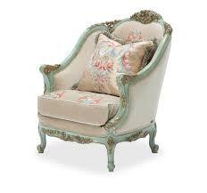 Belle Fleur Luxury Sea Glass Embroidered Chair With Bullion Skirt Trim Rococo Chair Accent Chairs Glass Furniture