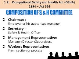 Philosophy behind osha 1994 duty to ensure safety and health at place of work lies with: Occupational Safety And Health Bwu 10302 Chapter 1