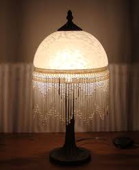 Vintage Frosted Etched Glass Fringe Dome Beaded Shade Table Lamp Victorian Style Glass Light Shades Lamp Victorian Lamps