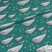 Organic Jersey Fabric Whale In Green By Elvelyckan Design Sold By The Half Metre Uk Seller