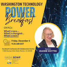 Rise and Shine, Government Contracting Professionals! It's time to  elevate!! TODAY at the Washington Technology Power Breakfast, being hosted  at the Carahsoft Conference & Collaboration Center, Joanne Woytek will be  providing great