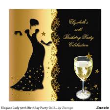 50th Birthday Black And Gold Invitations Elegant Lady 50th Birthday Party Gold Black Wine Invitation Zazzle Com Wine Birthday Party 50th Birthday Party Themes 50th Birthday Party Invitations