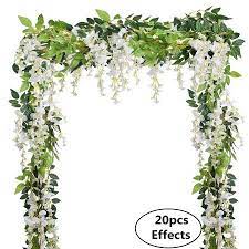 coolmde 4pcs 6 6ft piece artificial flowers silk wisteria garland vine rattan hanging flower for home garden outdoor ceremony wedding a decorations string plants