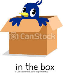 Behind, in front of, on, under, next to, between, in, near, far. Preposition Of Place Bird In The Box Funny Bird In The Box Preposition Of Place For Learning English Children Vector Canstock