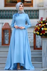 Tuay Cicek Detayli Mavi Tesettur Abiye Elbise 2492m Tesetturisland Com Model Baju Wanita Wanita Model