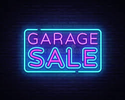 Garage sale sign hanging on clothes rope. Garage Sale Discount Sale Concept Vector Illustration In Neon Style Shopping And Marketing Concept Neon Luminous Stock Vector Illustration Of Background Billboard 127782934