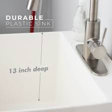 Other options for washing machine drainage in garage: Garage Grey Tub Workshop Slop Sink Laundry Sink Utility Tub With High Arc Chrome Pull Down Faucet By Js Jackson Supplies Basement Heavy Duty Sinks With Installation Kit For Washing Room Kitchen