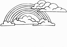 Beautiful rainbow sky with green meadow mountain nature landscape illustration. Cloud Coloring Pages Coloring Home