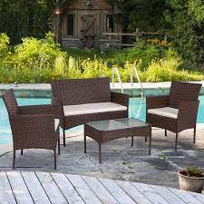 Shop items you love at overstock, with free shipping on everything* and easy returns. Shintenchi 4 Piece Outdoor Patio Furniture Sets Small Wicker Patio Conversation Furniture Rattan Chair Set With Tempered Glass Coffee Table For Backyard Porch Garden Poolside Balcony Brown Buy Online In Bahamas At