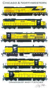 6 Hand Drawn Chicago Northwestern Locomotive Drawings By Andy Fletcher Electric Train Vintage Train Model Trains