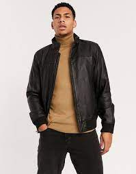 Dockers Faux Leather Carson Bomber Jacket Asos In 2020 Bomber Jacket Jackets Dockers