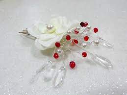 Peigne A Cheveux Fleurs Rouge Et Blanc Mariage Fait Main Made In France Fleurs Rouges Et Blanches Accessoire Mariage Fantaisie